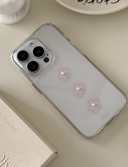 [handmade] mini pink flower pearl jelly hard case