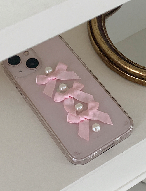 [handmade] classic pearl pink ribbon jelly hard case