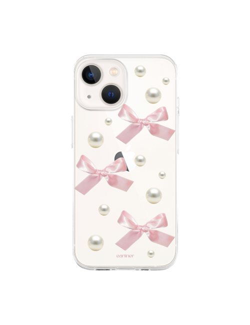 [handmade] vintage pink ribbon pearl jelly hard case